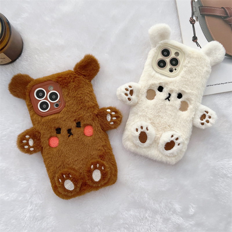 Phone Accessories Iphone - Korean 3D Cartoon Bear Fluffy Plush