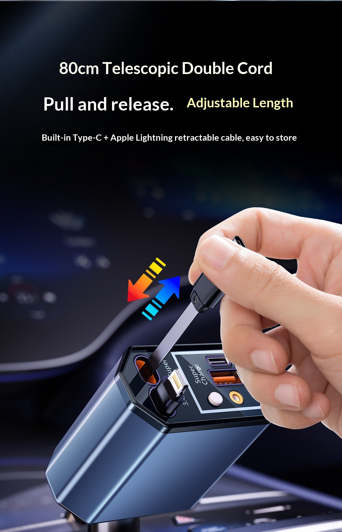 120W Car Charger with Telescop – Fast Charging Cable recenzja i cena