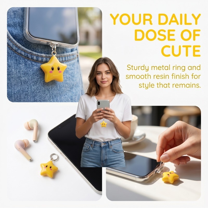 Cute 3D Yellow Star Phone Dust – Yellow Phone Accessories recenzja i cena